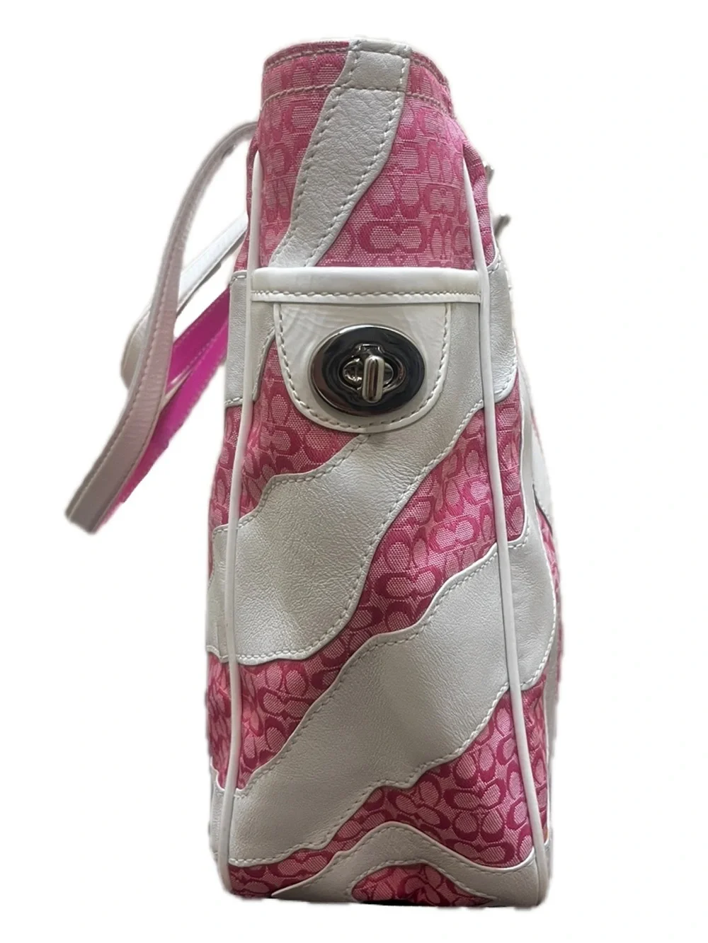 Coach Vintage Zebra Patchwork Limited Edition White & Pink Mini Cs Gallery Tote - Picture 4 of 15